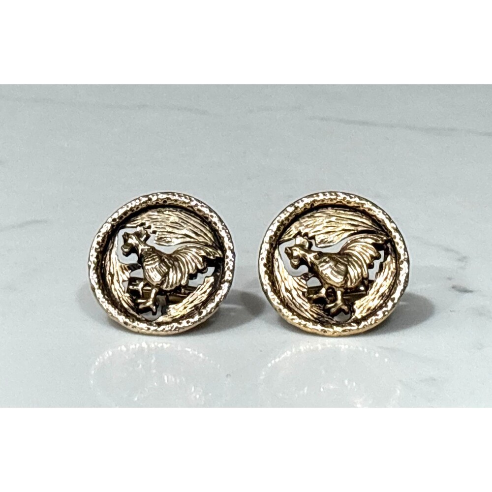 Vintage Farm Cufflinks Chicken Rooster Swank Gold Tone Large Round Gift